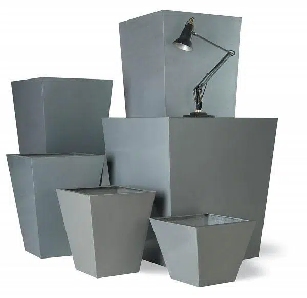 Tapered Gray Fiberglass Square Tall Aluminum Planter Pot