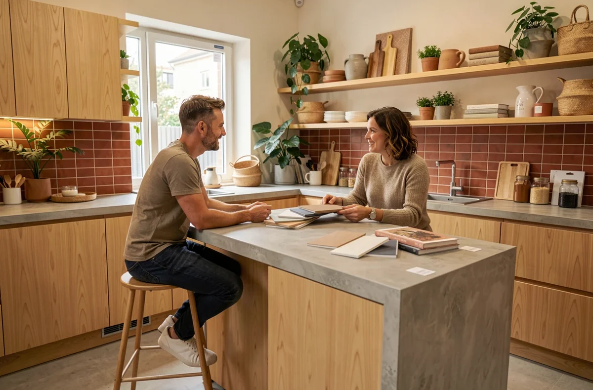 Cuisine de style scandinave en bouleau naturel présentée chez le cuisiniste À Deux à Marcq-en-Baroeul