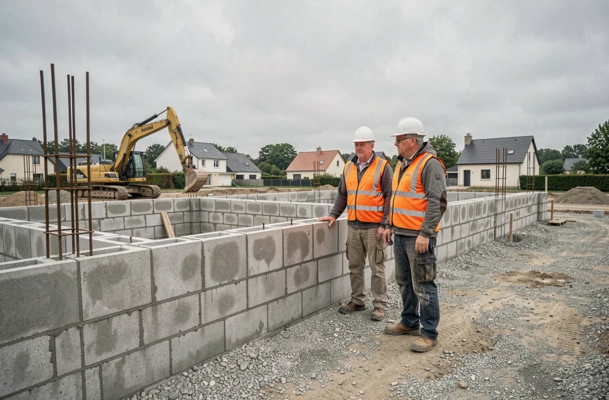 Équipe d'AJM-EGB sur un chantier de maçonnerie générale dans le Val-d'Oise