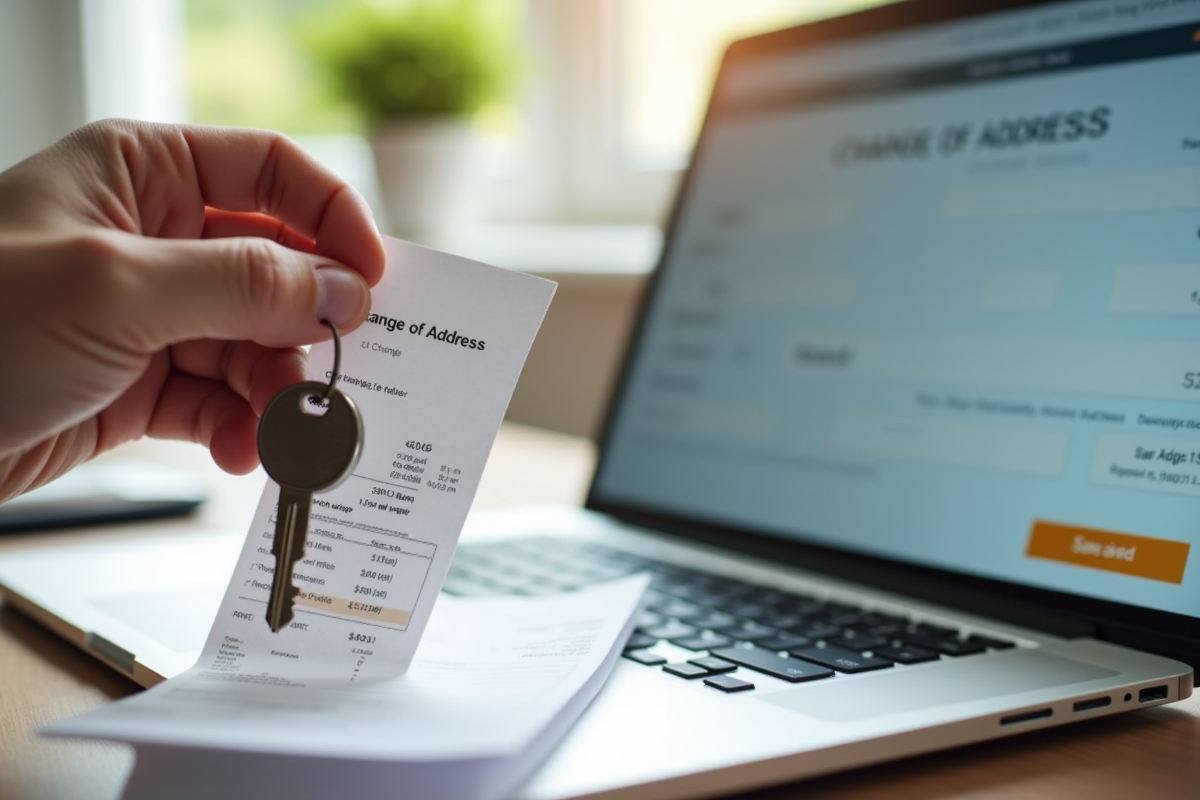 Main tenant une clé et reçu avec formulaire en ligne de changement d