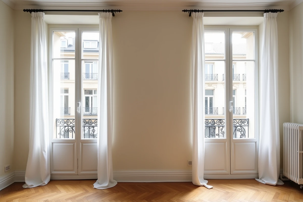 Comparaison tringle rideau murale versus tringle au plafond pour agrandir visuellement une fenêtre en appartement
