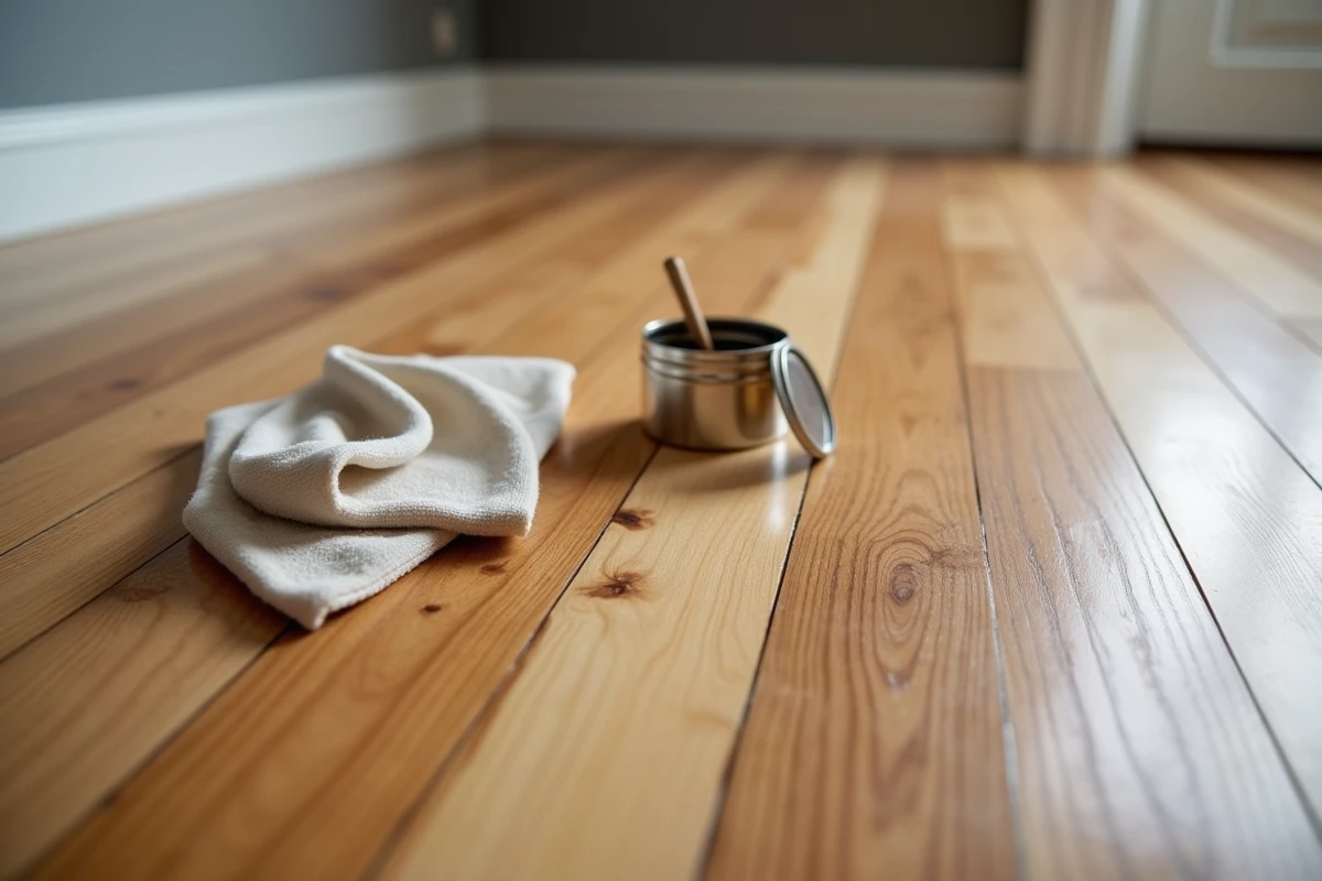 Contraste entre parquet sec non traité et parquet nourri à l'huile de lin, détail du bois avant et après application