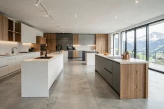 Showroom de cuisinistes en Haute-Savoie présentant plusieurs cuisines modernes exposées