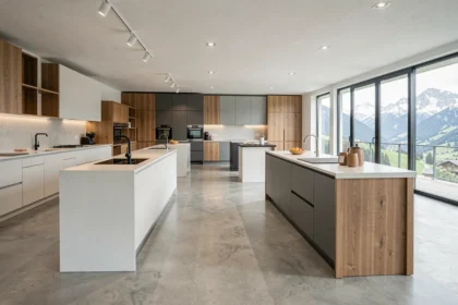 Showroom de cuisinistes en Haute-Savoie présentant plusieurs cuisines modernes exposées