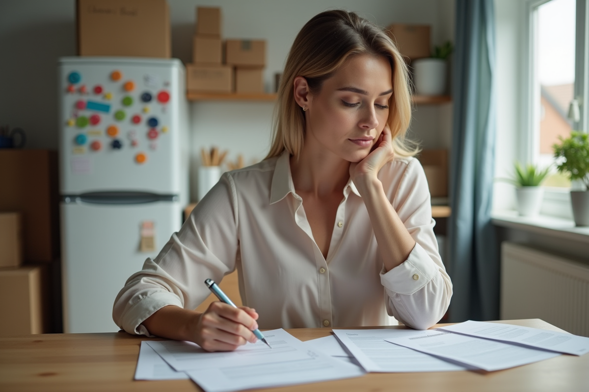 Femme remplissant un formulaire de changement d'adresse à la maison
