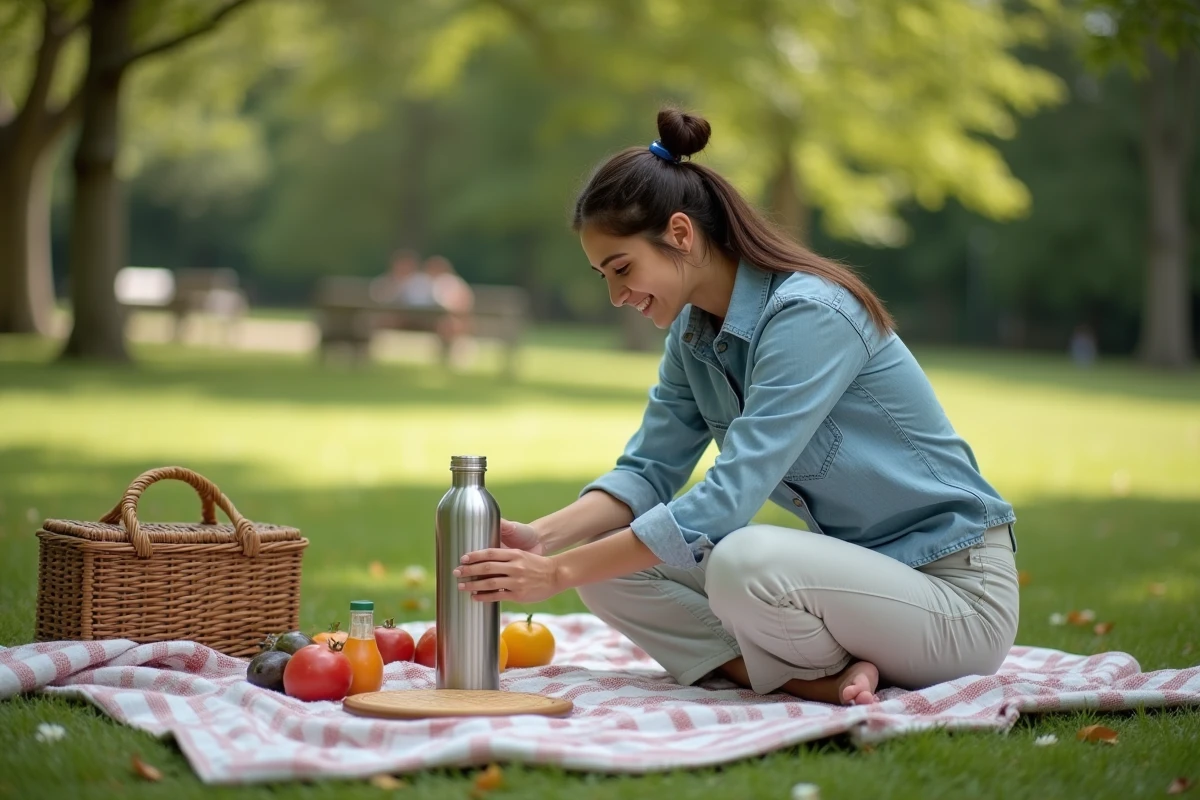 Jeune femme souriante inspecte une bouteille d