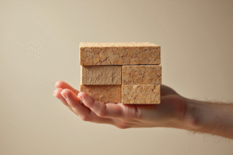Main d'architecte tenant des materiaux eco responsables