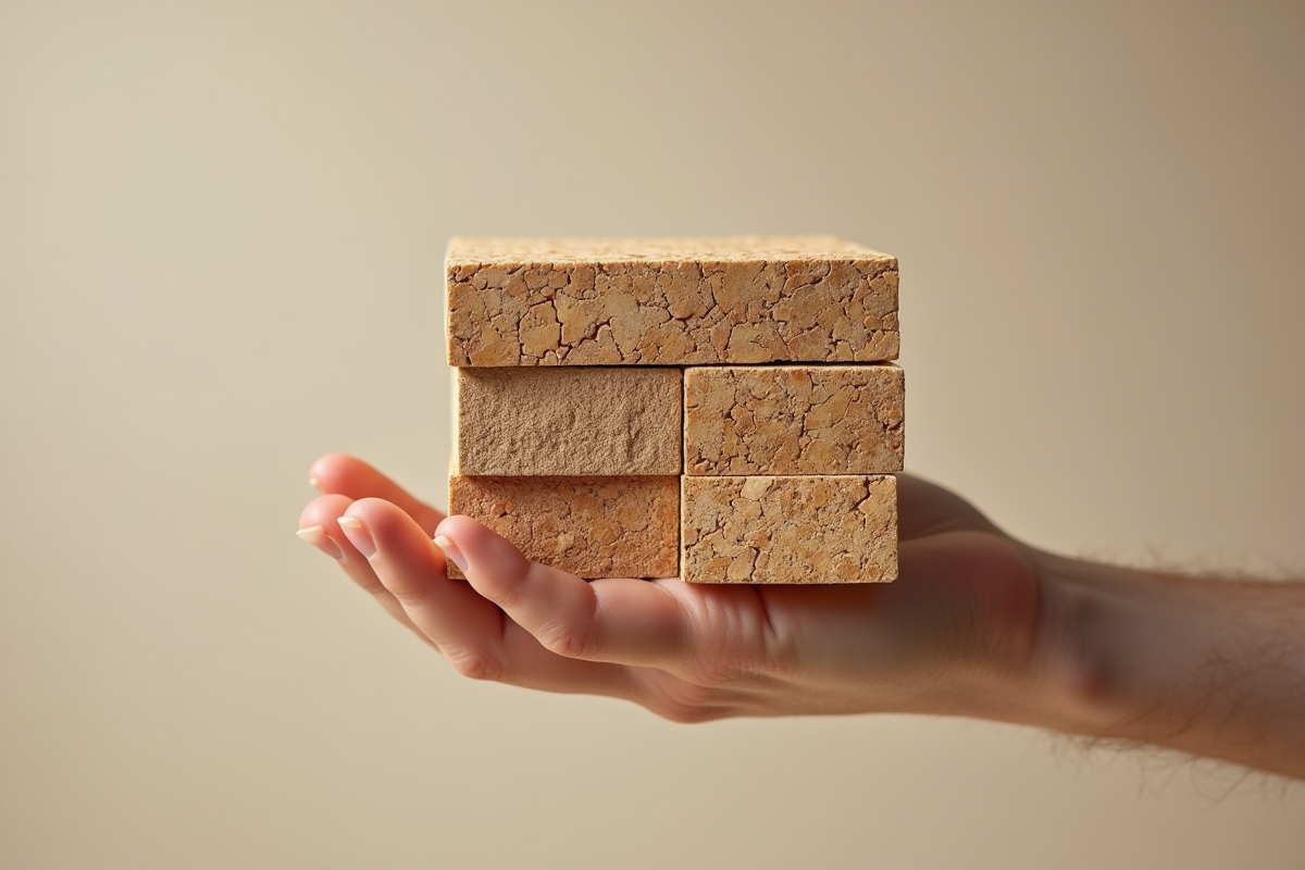 Main d'architecte tenant des materiaux eco responsables