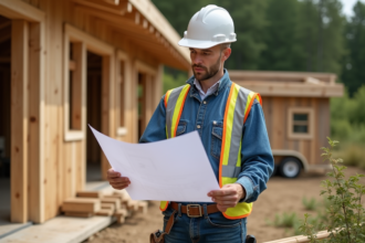 Ouvrier en vêtements recyclés examine plans écologiques