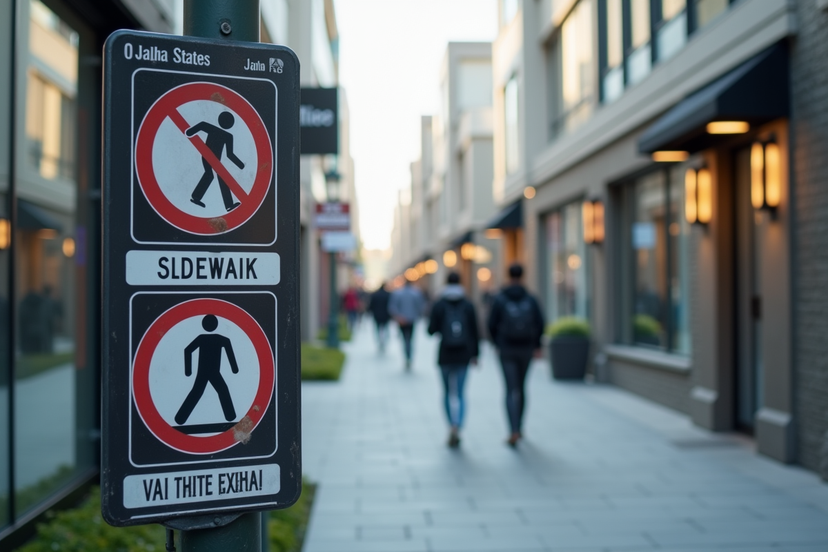 Panneau de reglementation trottoir dans une rue urbaine