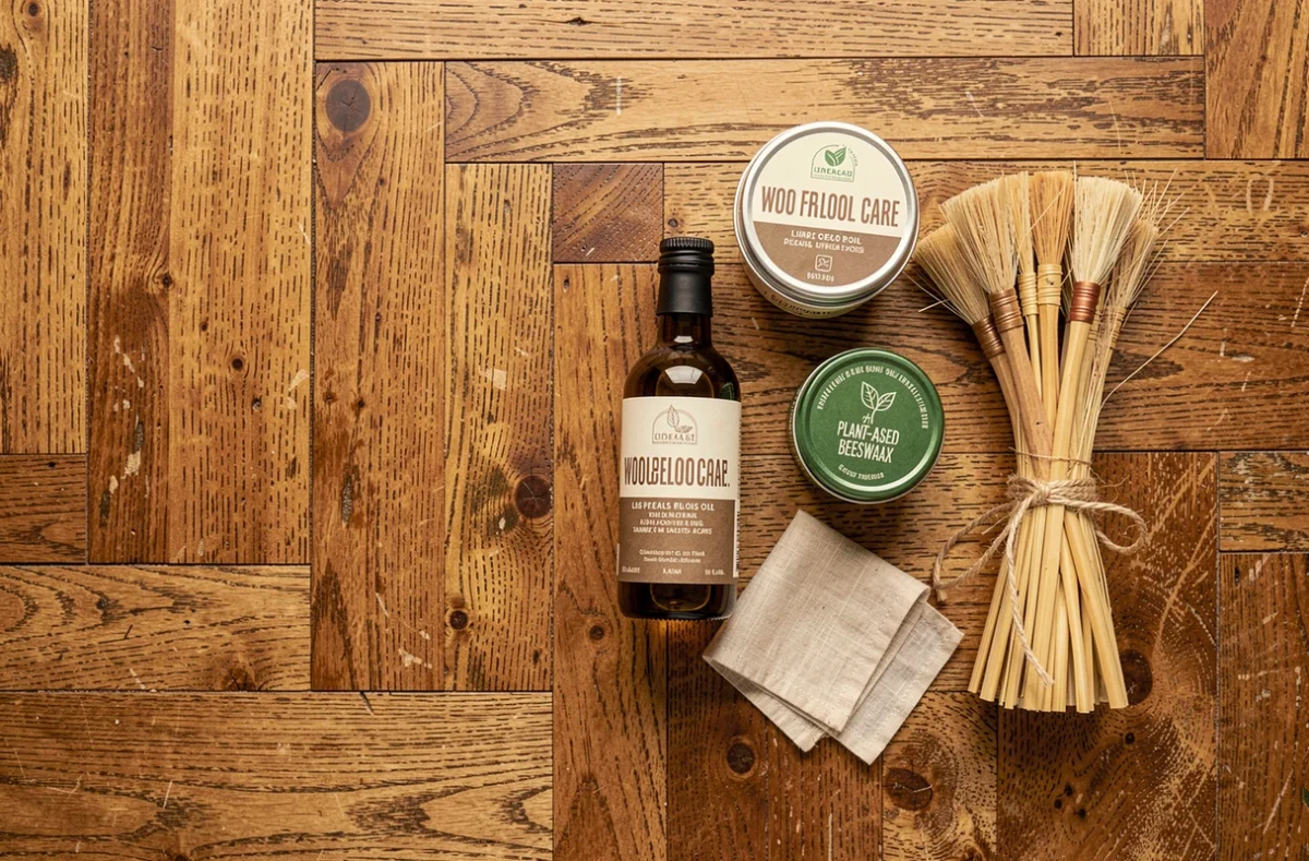 Produits écologiques pour entretenir un parquet ciré ou huilé : huile de lin, cire végétale et brosses naturelles