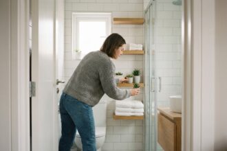 Photo hyperrealiste d'une salle de bain moderne et organisée