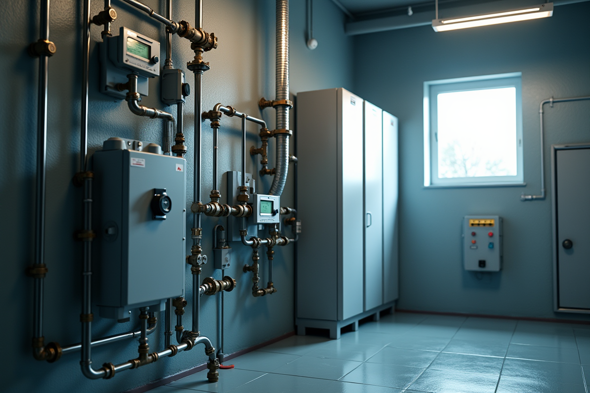 Salle technique propre avec installation de chauffage bien éclairée